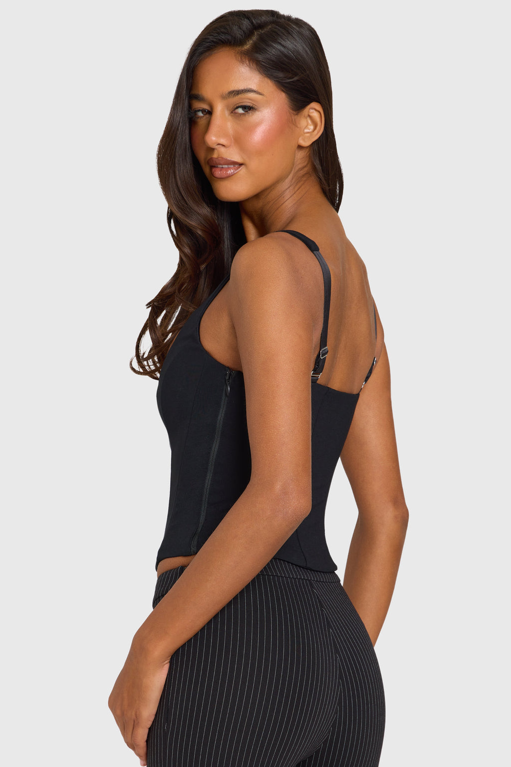 Black Ponte Boned Corset Top