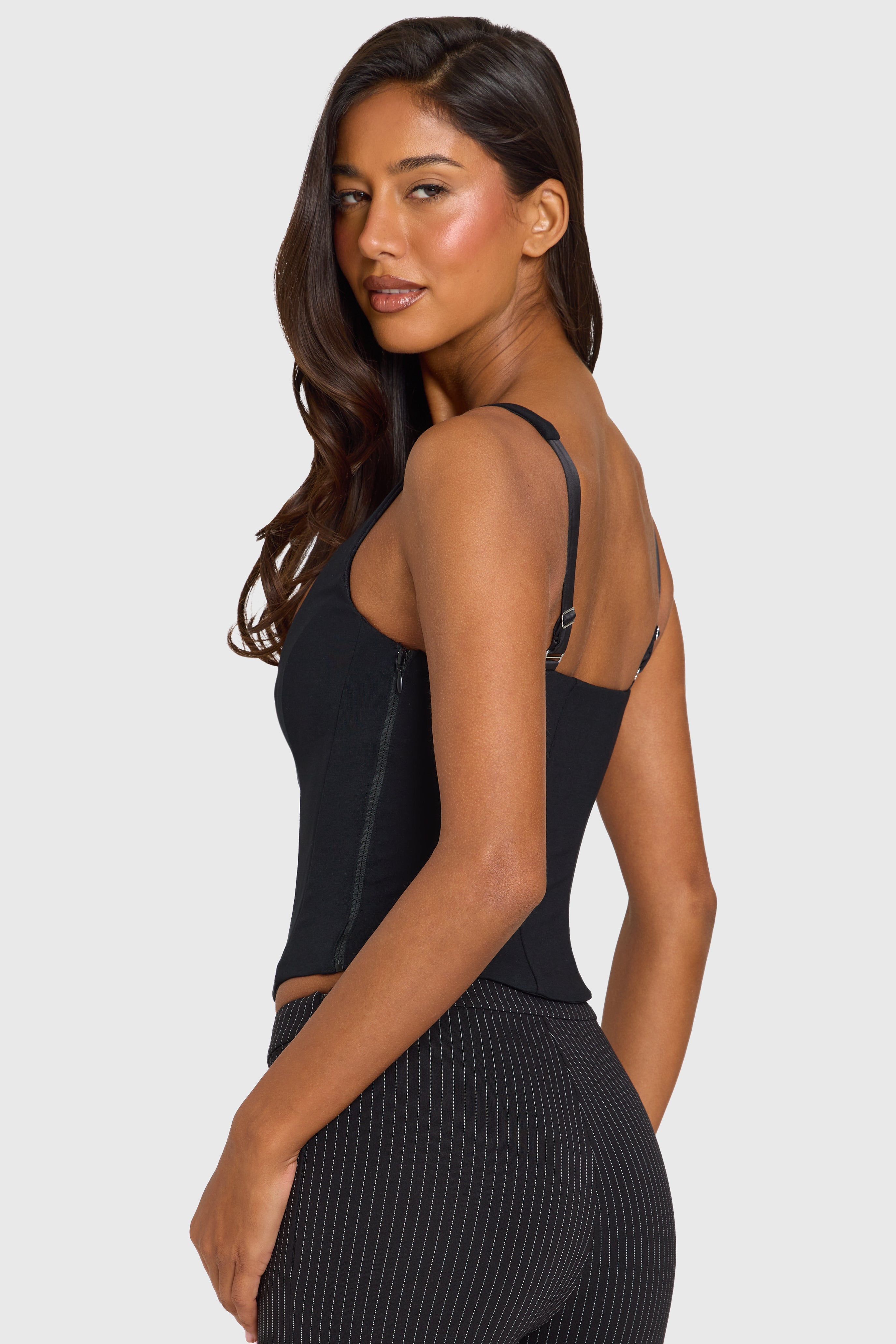 Black Ponte Boned Corset Top