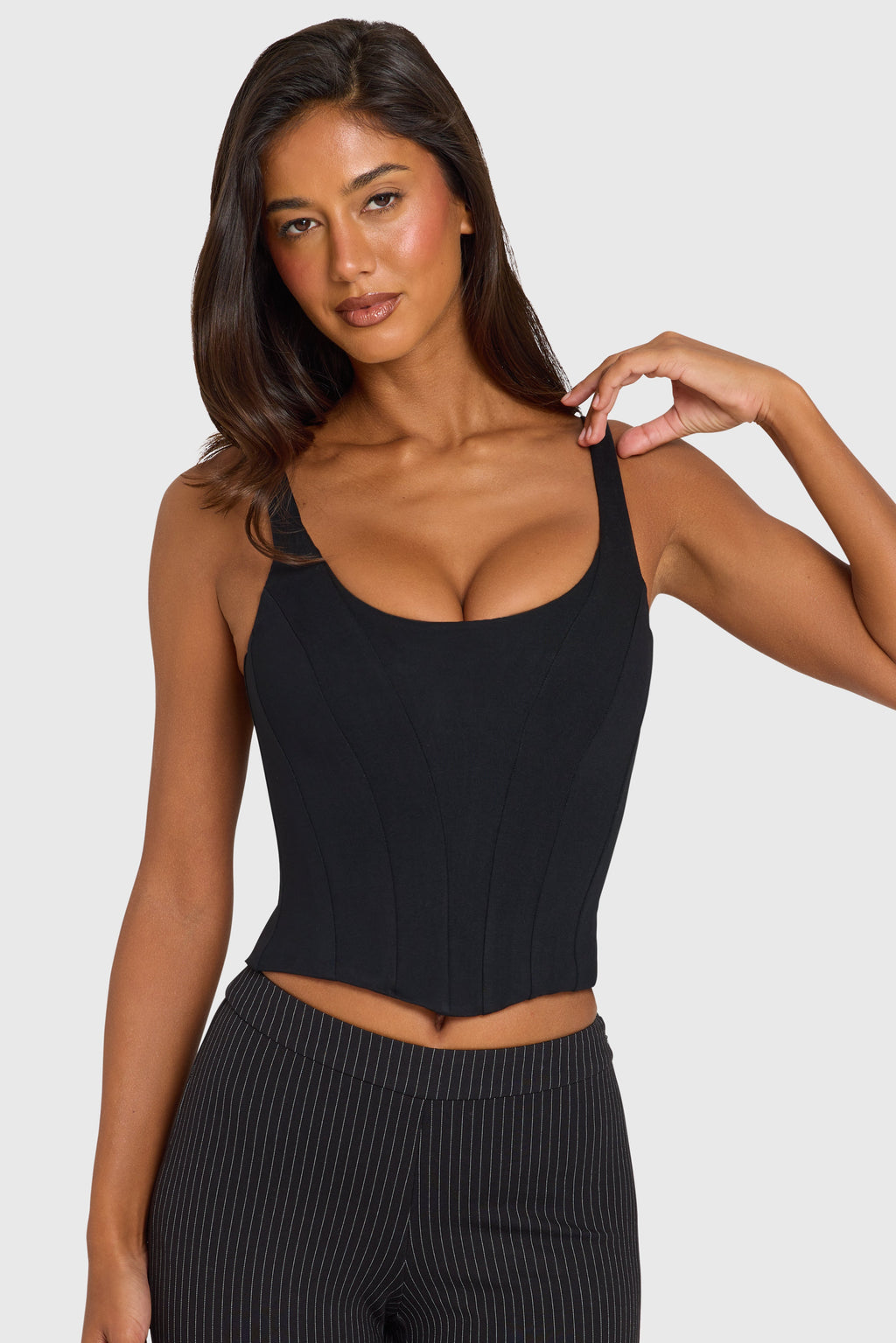 Black Ponte Boned Corset Top