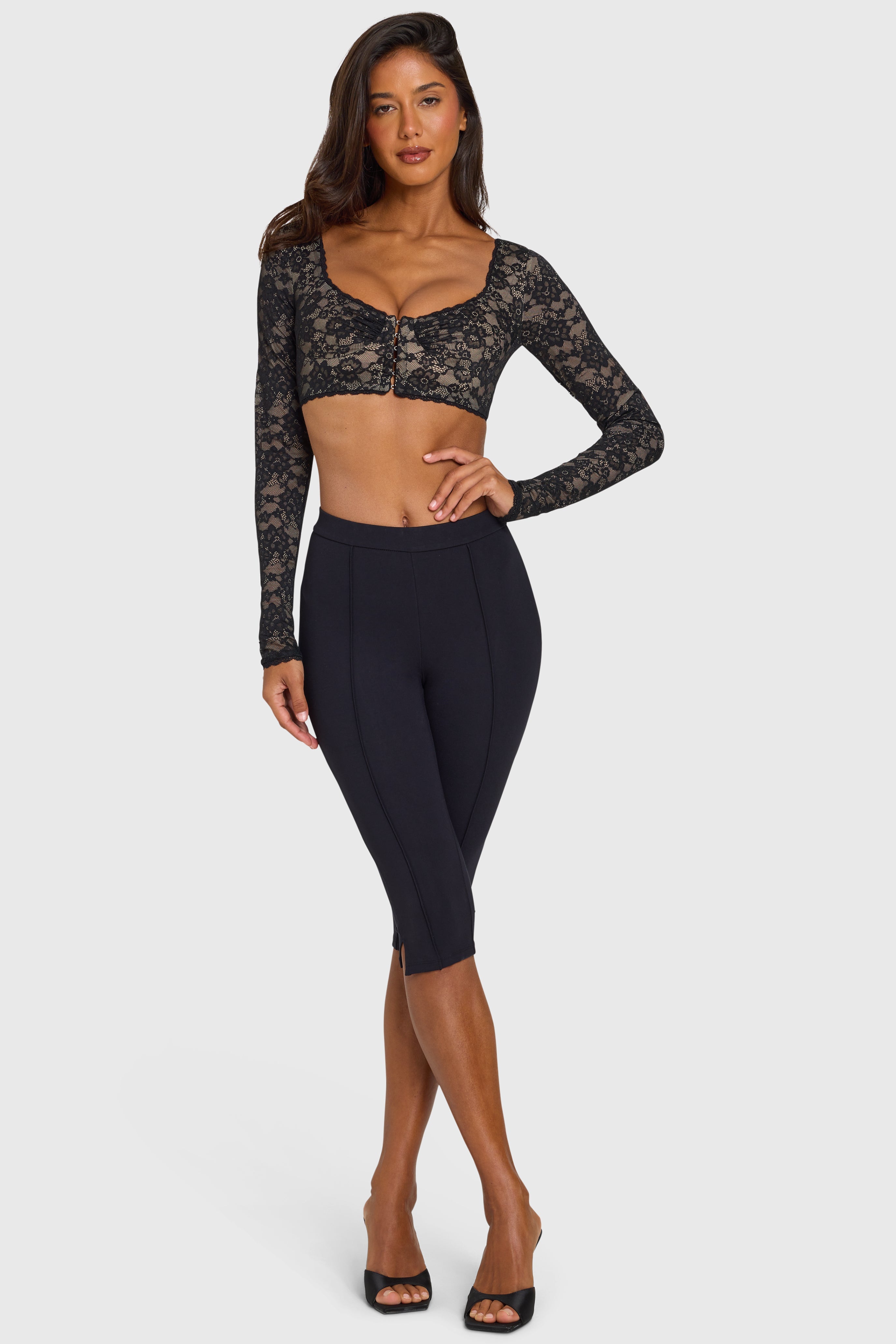 Black Lace Long-Sleeve Crop Top