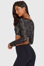 Black Lace Long-Sleeve Crop Top