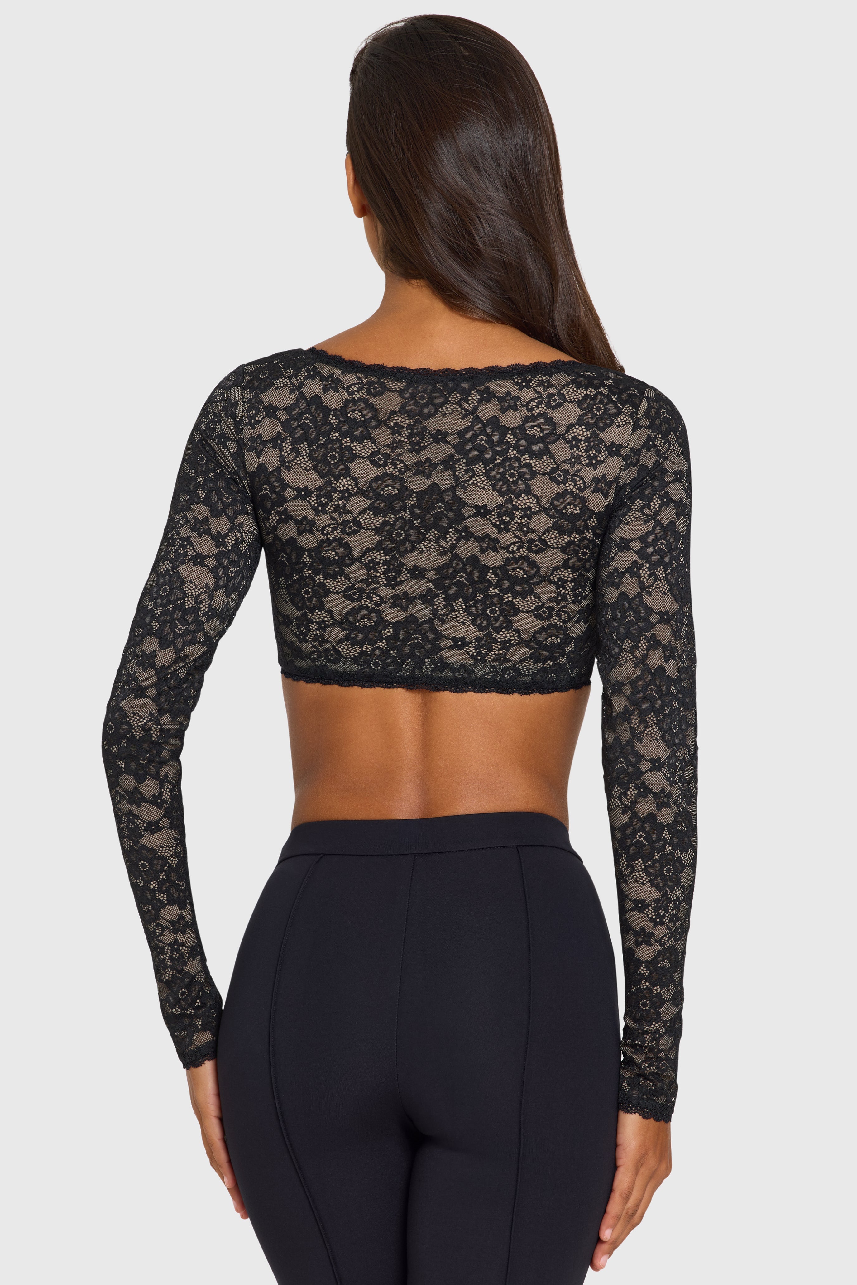 Black Lace Long-Sleeve Crop Top