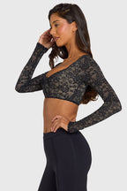 Black Lace Long-Sleeve Crop Top