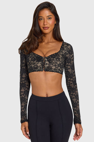 Black Lace Long-Sleeve Crop Top