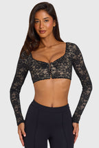 Black Lace Long-Sleeve Crop Top