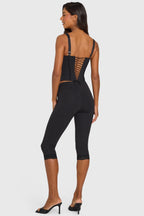 Black Pinstripe Ponte Capri Leggings