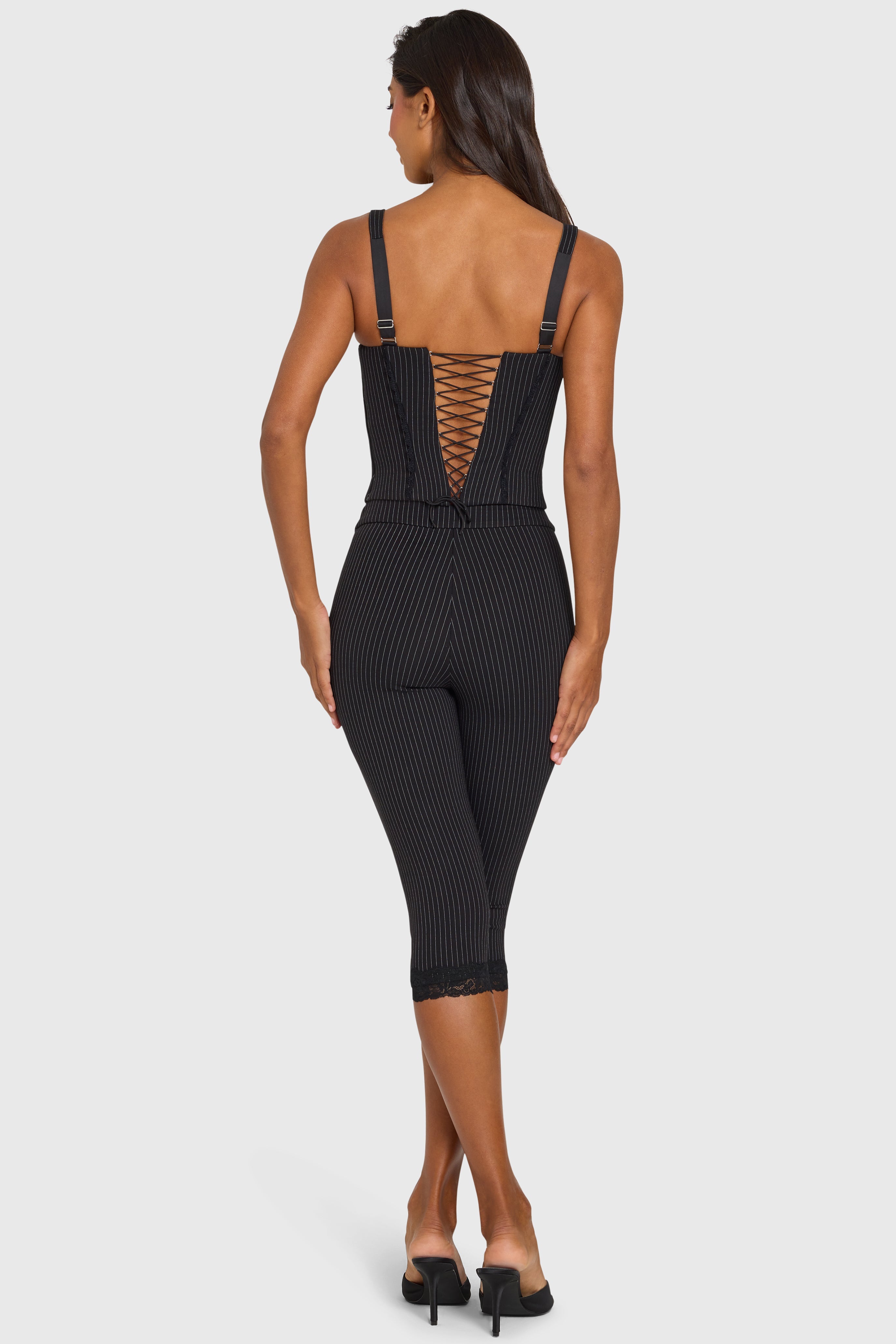 Black Pinstripe Ponte Capri Leggings