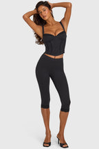 Black Pinstripe Ponte Capri Leggings