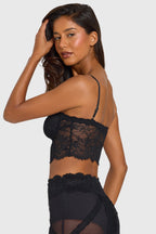 Black Sheer Lace-Trim Crop Top