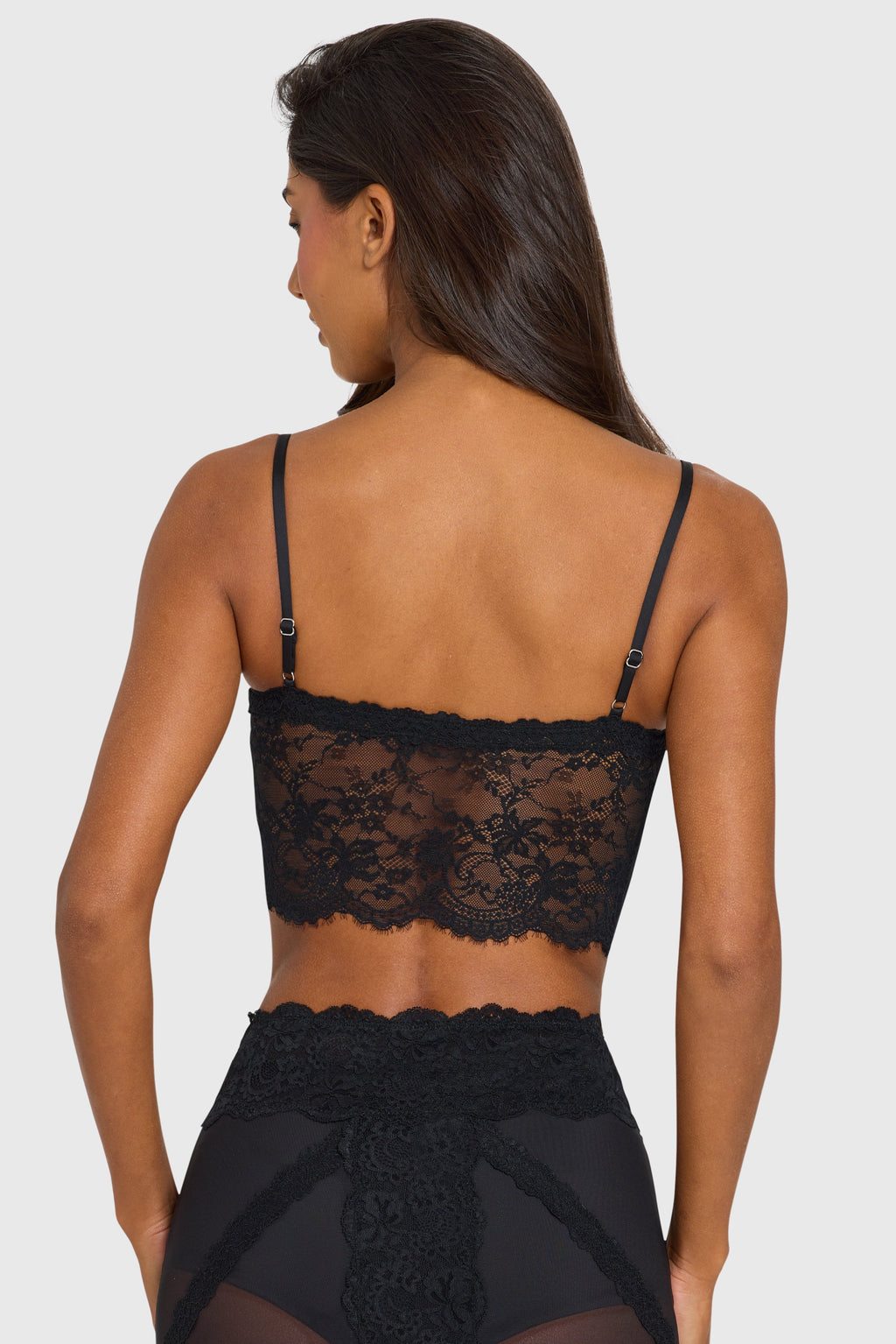 Black Sheer Lace-Trim Crop Top