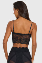Black Sheer Lace-Trim Crop Top