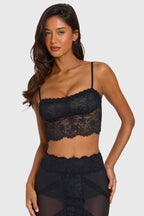 Black Sheer Lace-Trim Crop Top