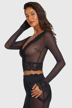 Black Lace-Trim Cropped Cardigan