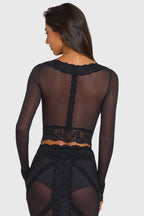 Black Lace-Trim Cropped Cardigan
