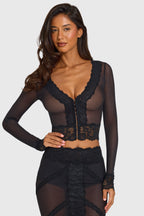 Black Lace-Trim Cropped Cardigan