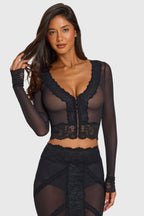 Black Lace-Trim Cropped Cardigan