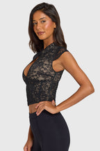 Black Lace Cut-Out Crop Top