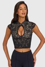 Black Lace Cut-Out Crop Top
