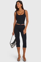 Black Side-Zip Ponte Capri Leggings