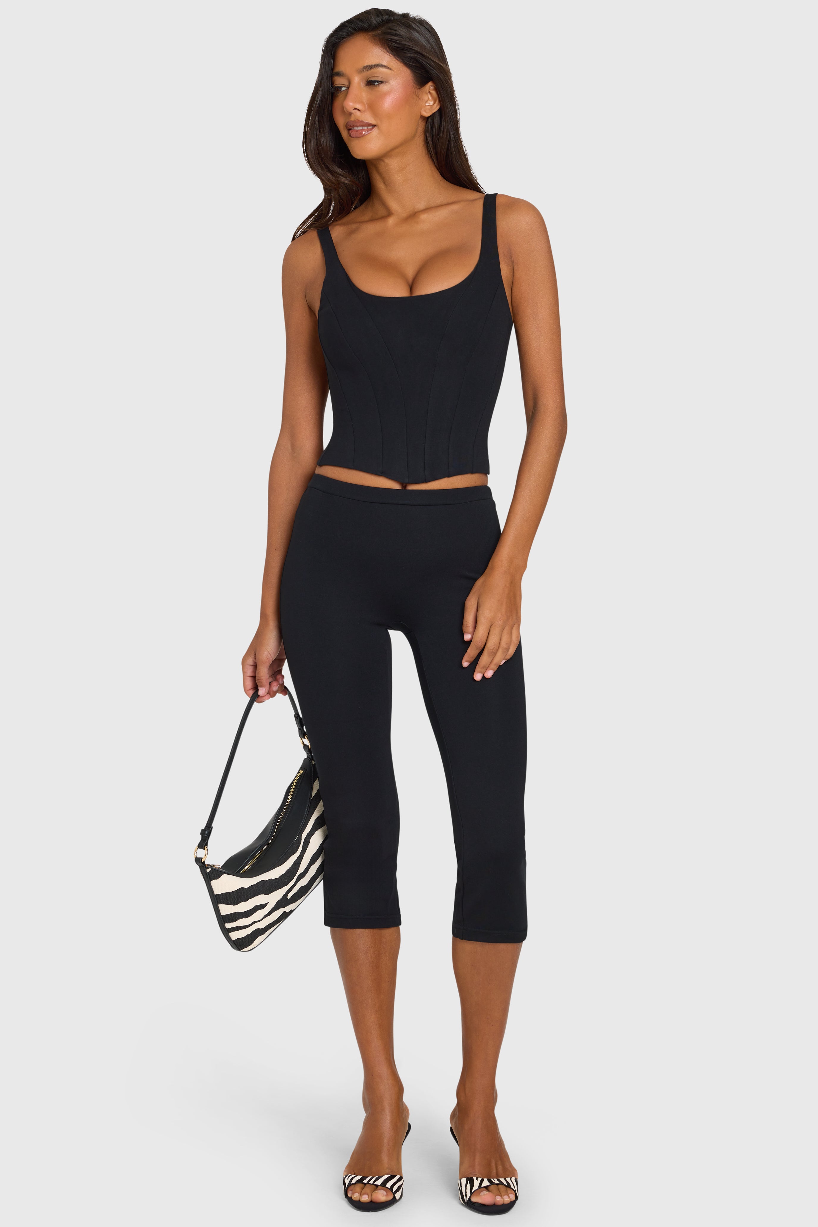 Black Side-Zip Ponte Capri Leggings