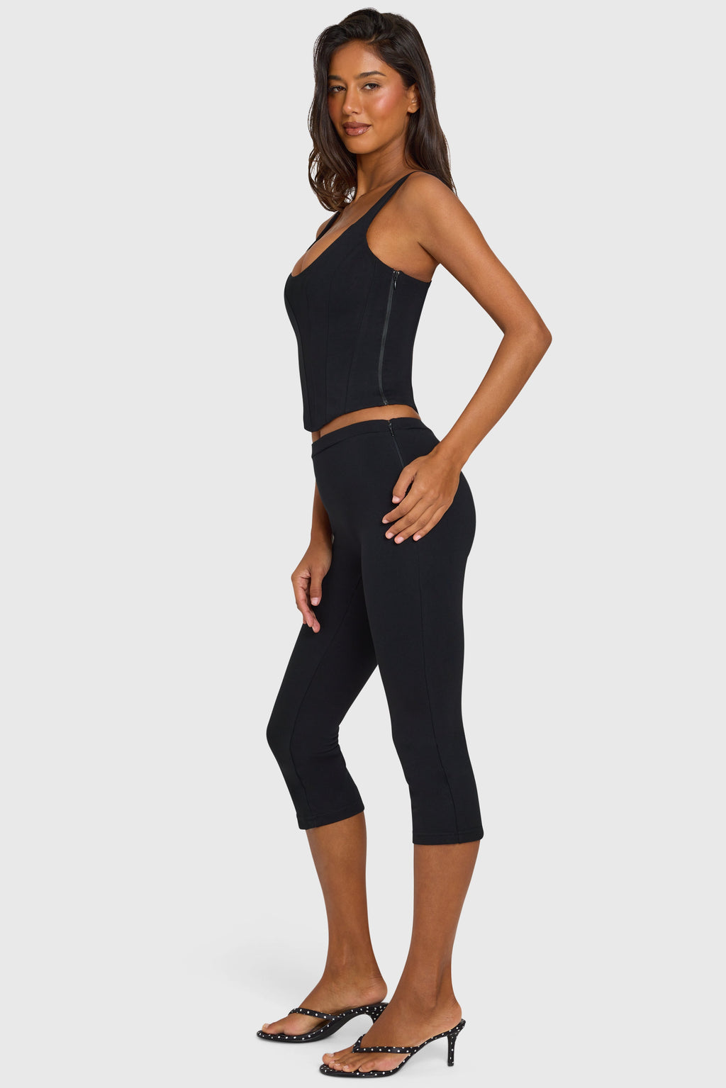 Black Side-Zip Ponte Capri Leggings