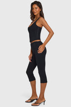 Black Side-Zip Ponte Capri Leggings