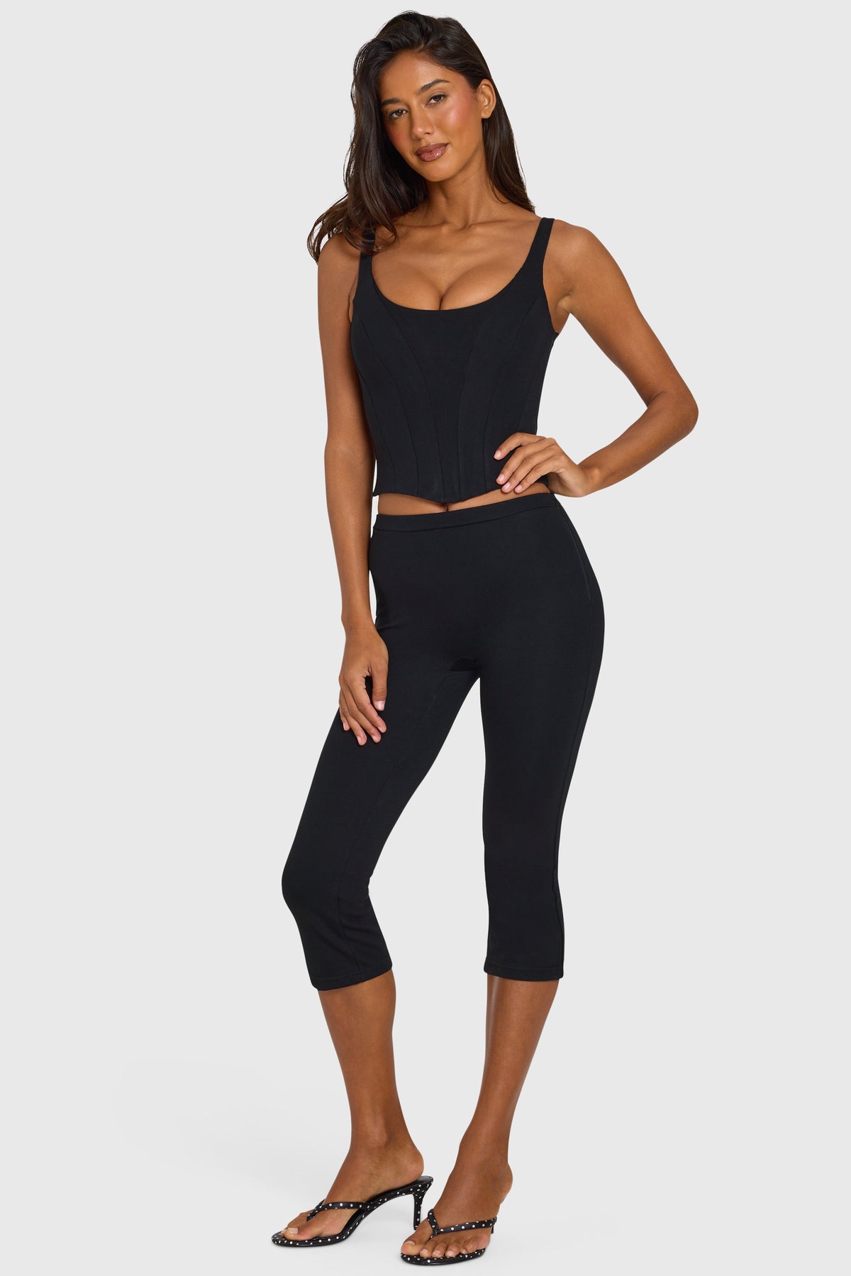 Black Side-Zip Ponte Capri Leggings