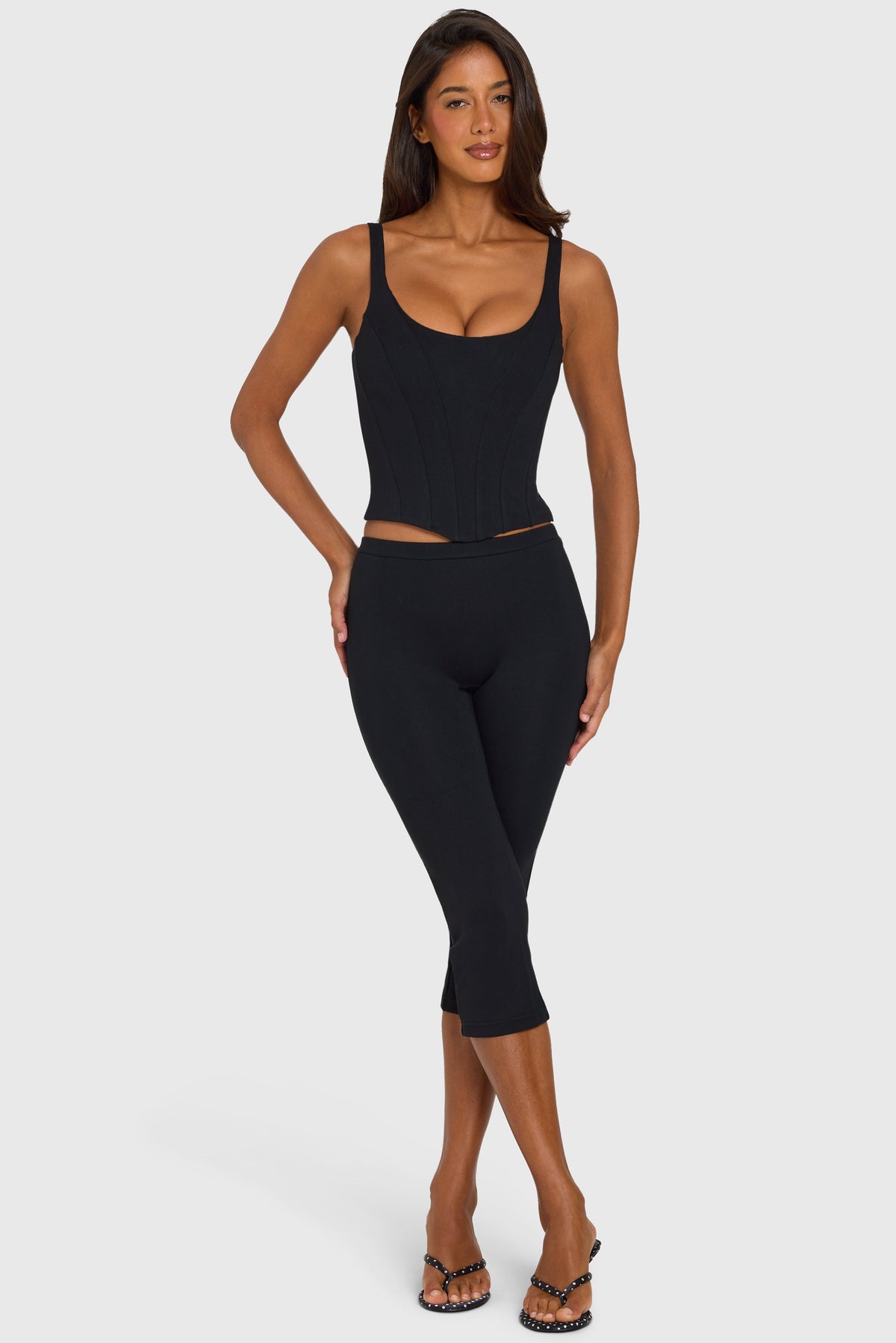 Black Side-Zip Ponte Capri Leggings