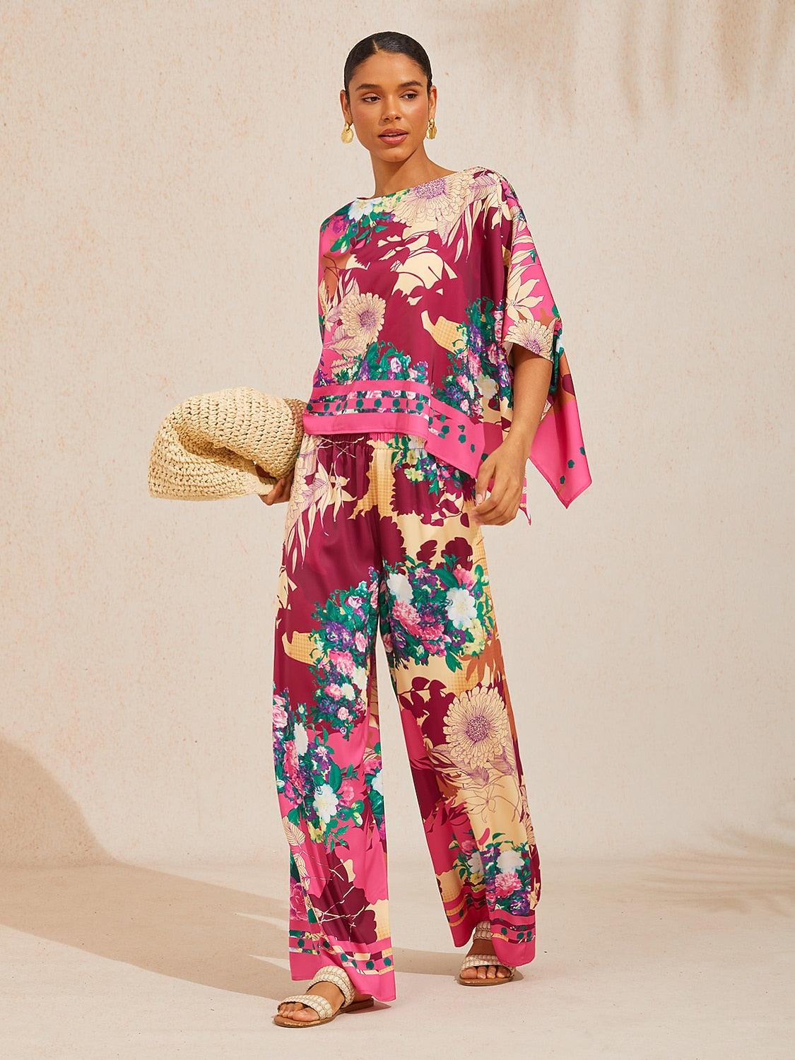 Golden Petal Satin Wide-Leg Pants by Aurelia Sun