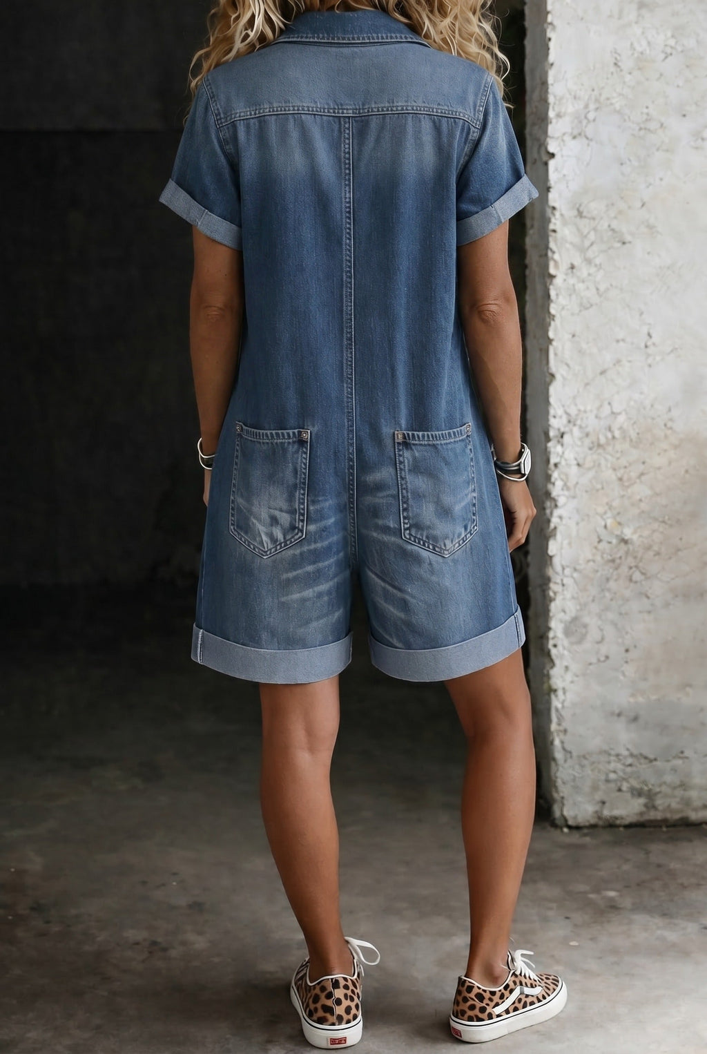 Nora Denim Romper – Blue
