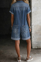 Nora Denim Romper – Blue