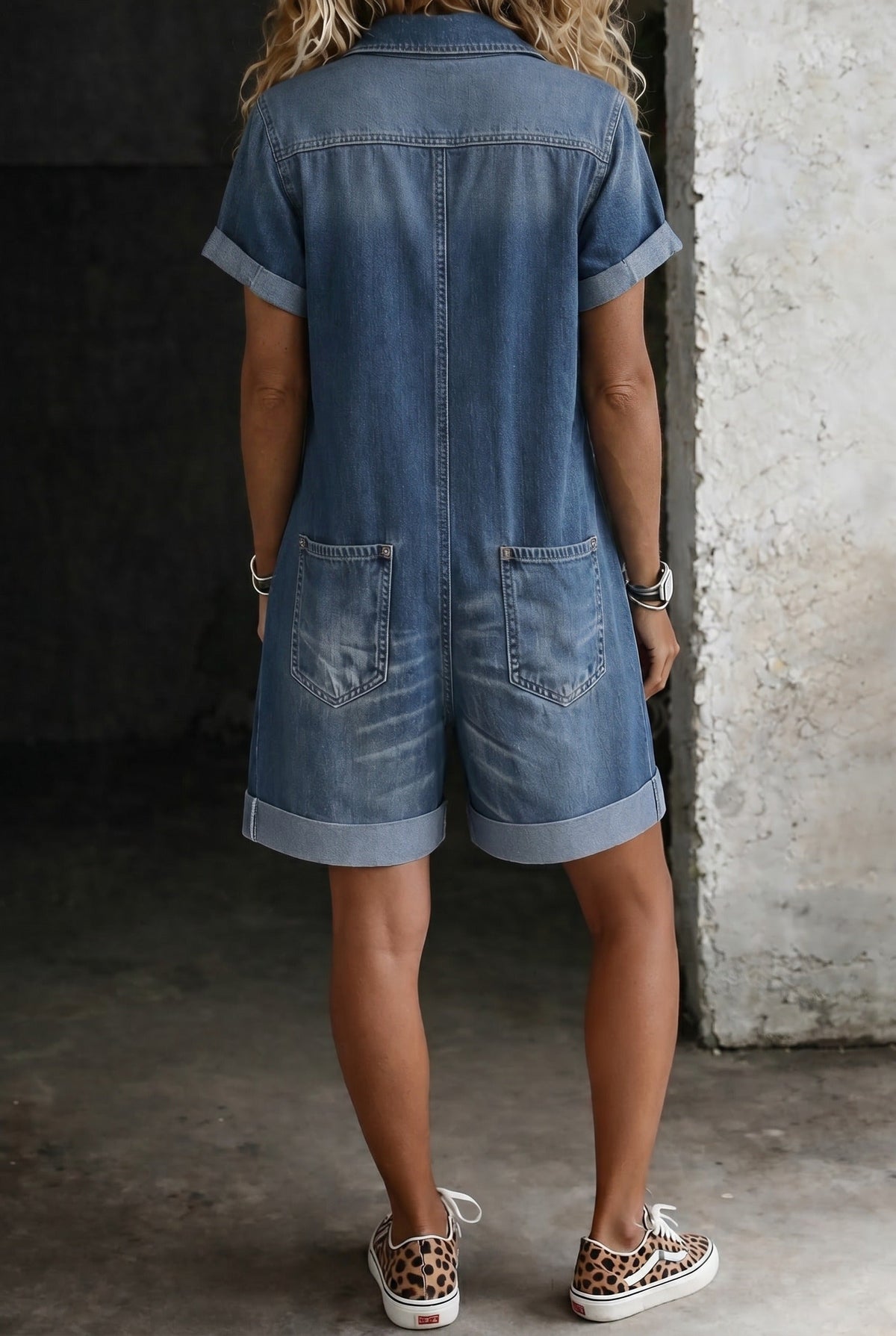 Nora Denim Romper – Blue