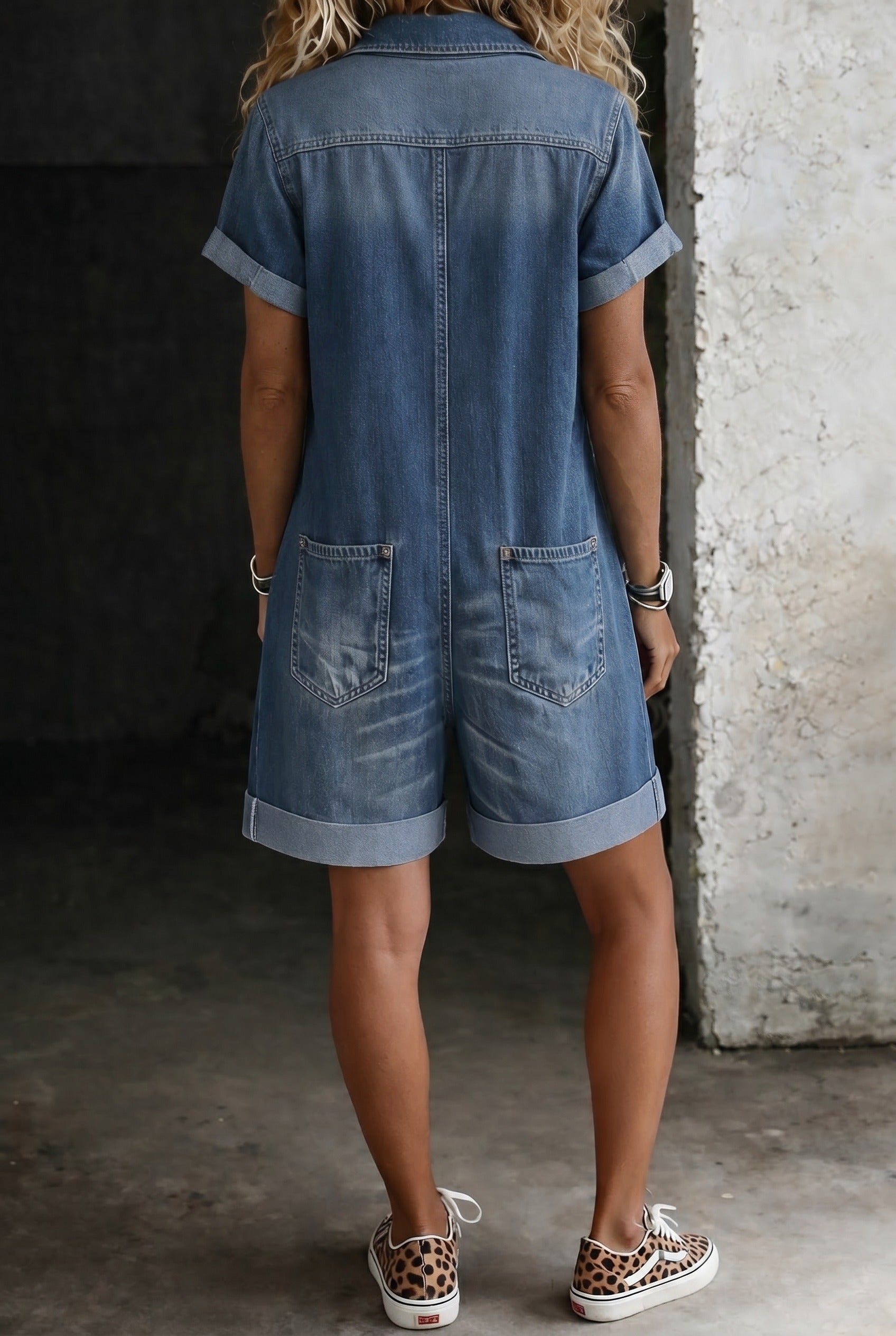 Nora Denim-Look Romper – Blue