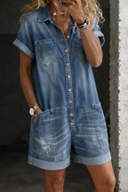 Nora Denim-Look Romper – Blue