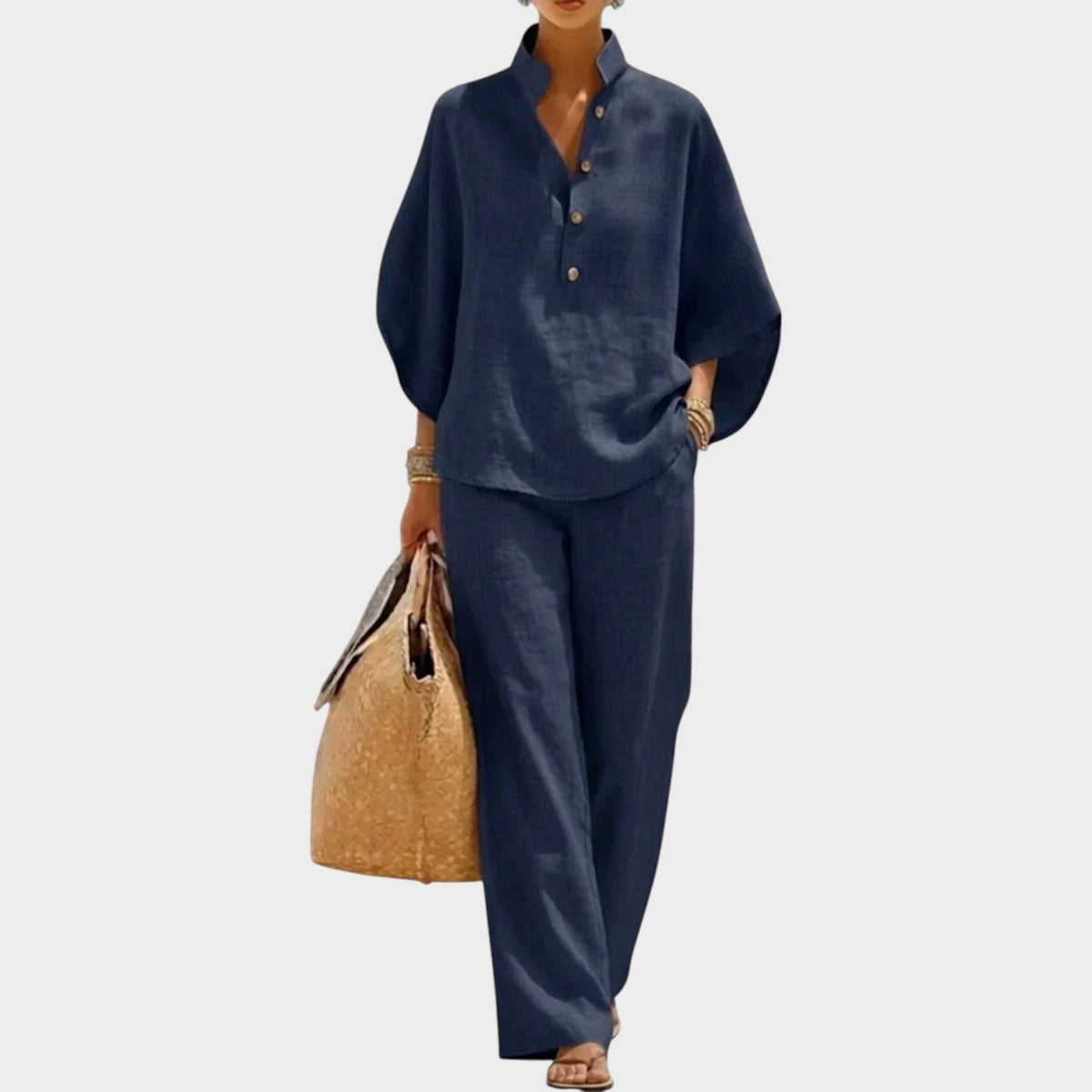 Marina Shirt & Wide-Leg Pants Set in Blue by Aurelia Sun