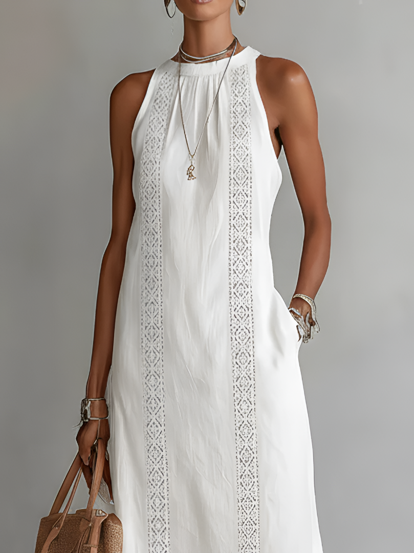 Jimena Embroidered Linen-Blend Midi Dress – White