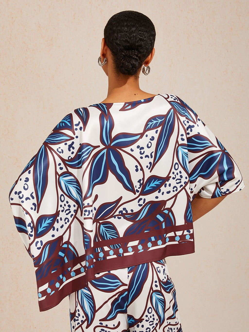 Hibiscus Satin Batwing Top in Cobalt Blue by Aurelia Sun