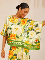 Bell Flower Satin Batwing Top by Aurelia Sun