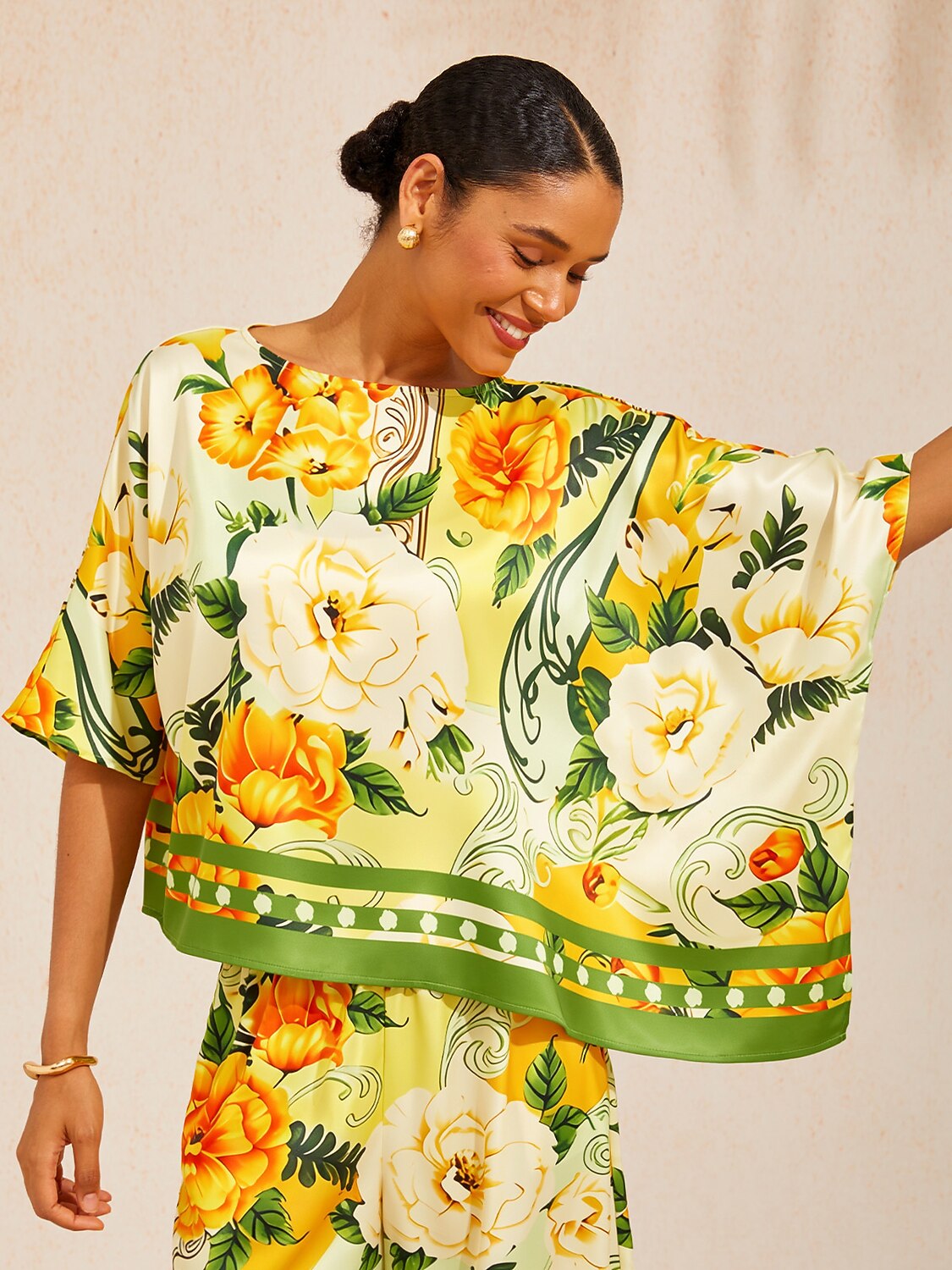 Bell Flower Satin Batwing Top by Aurelia Sun