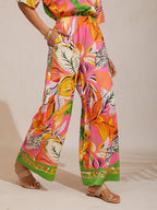 Hibiscus Satin Wide-Leg Pants in Hot Pink by Aurelia Sun