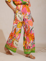 Hibiscus Satin Wide-Leg Pants