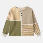 Patchwork Waffle-Knit Henley Jumper