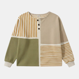 Patchwork Waffle-Knit Henley Jumper
