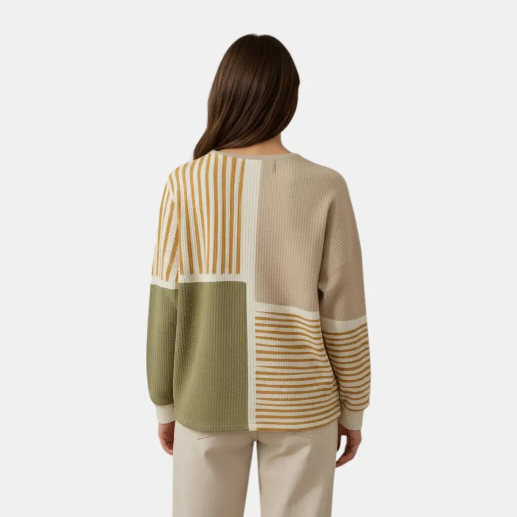 Patchwork Waffle-Knit Henley Jumper