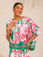 Golden Petal Satin Batwing Top in Light Green by Aurelia Sun