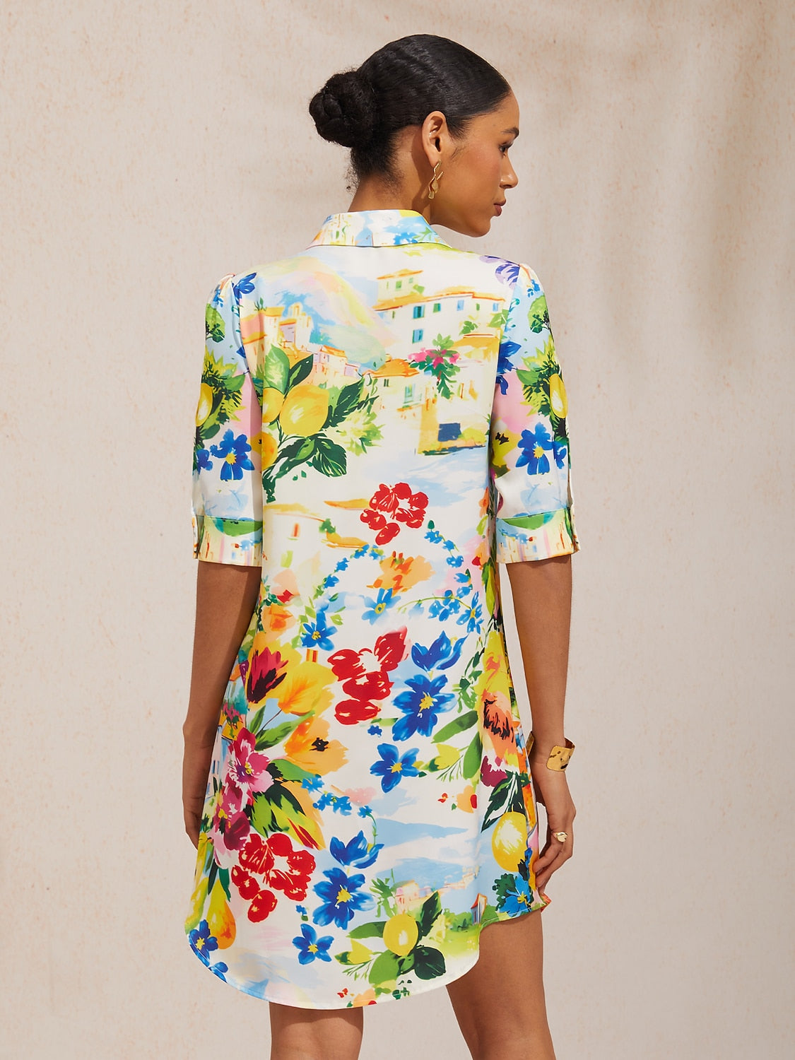 Santorini Scenic Satin Midi Shirt Dress in Teal by Aurelia Sun