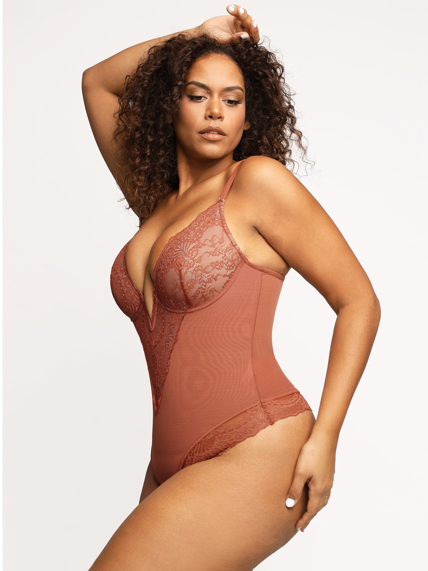 Amélie Deep-V Lace Thong Bodysuit – Butter Yellow