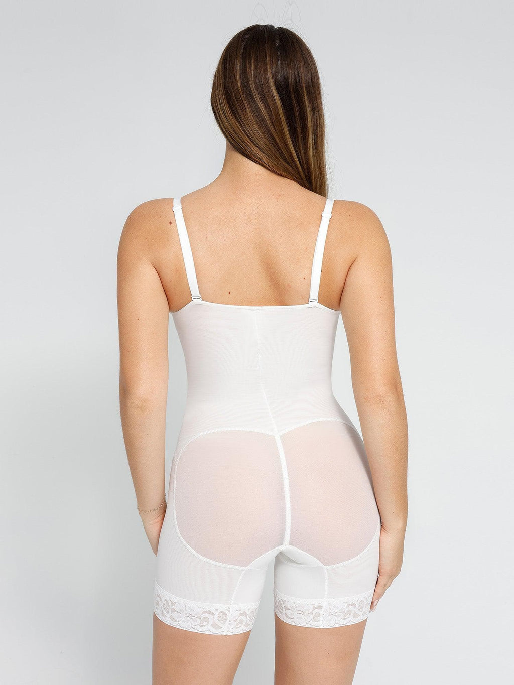 Noire Lace & Faux Leather Edit – White – Deep-V Lace Bodysuit (Runs Small)