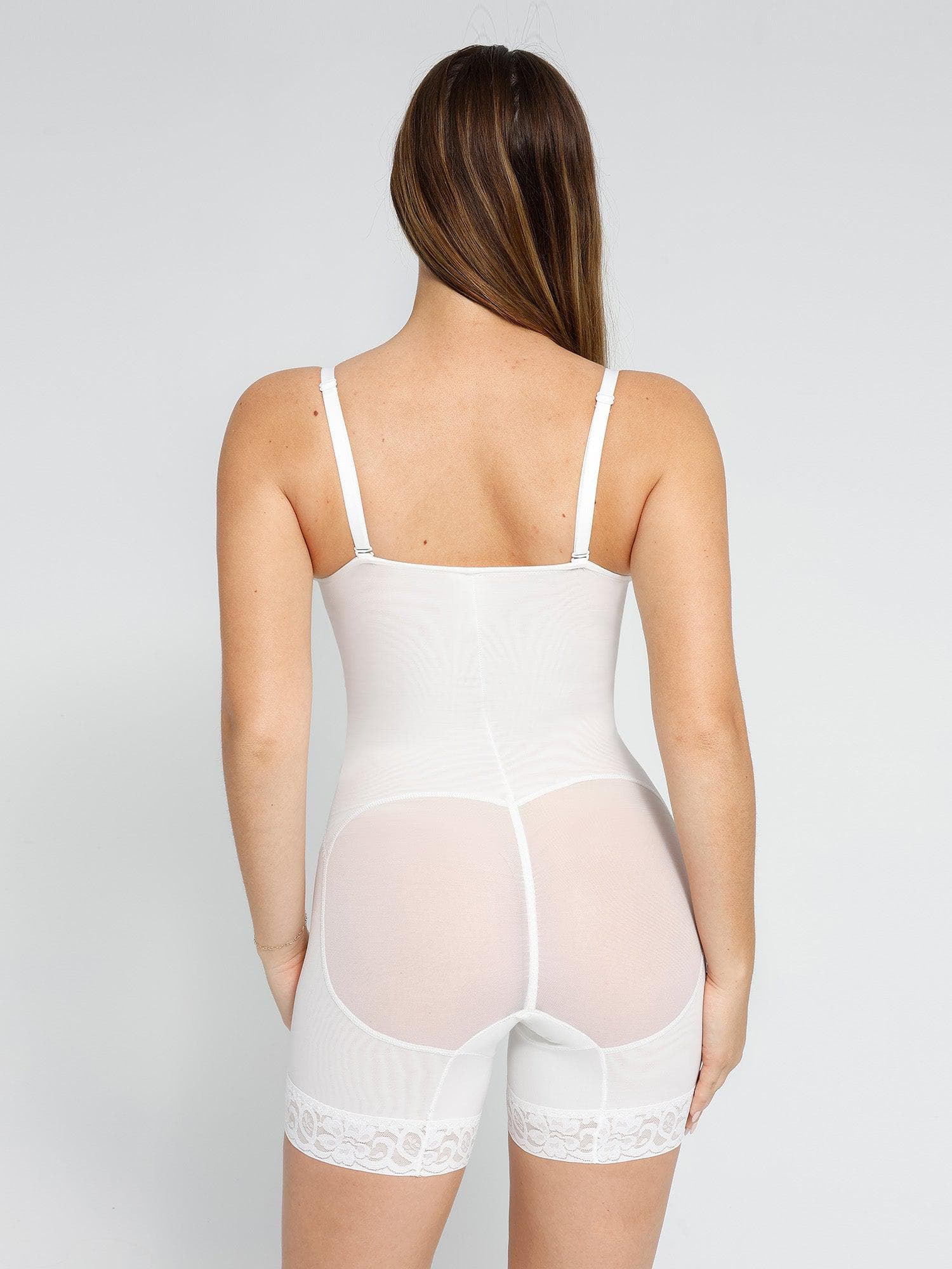 Noire Lace & Faux Leather Edit – White – Deep-V Lace Bodysuit (Runs Small)