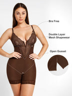 Noire Lace & Faux Leather Edit – White – Deep-V Lace Bodysuit (Runs Small)